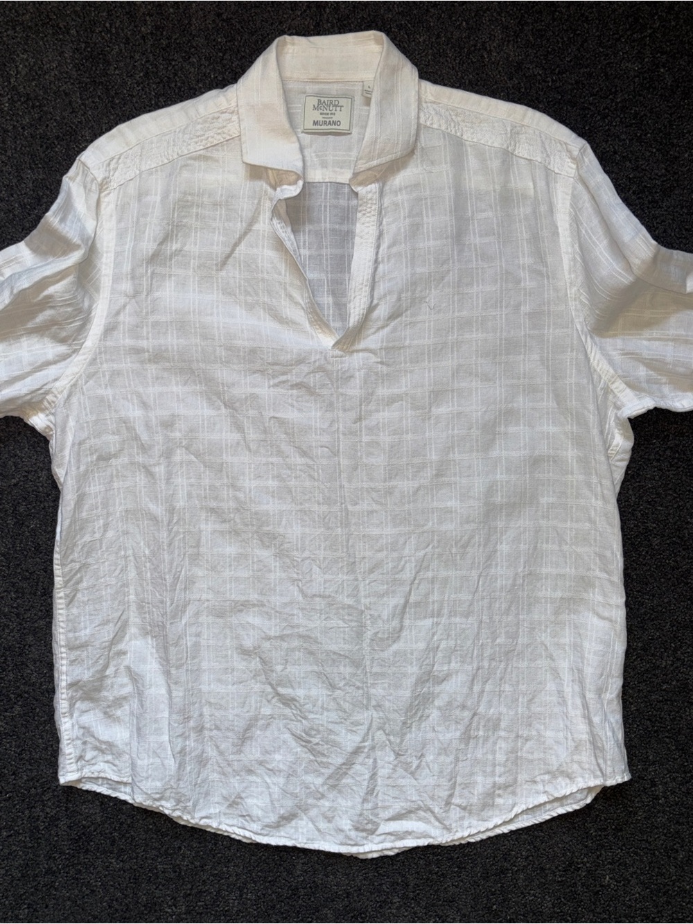 Murano Baird McNutt Men's Linen Cotton White Popover Shirt Large Coastal Beach